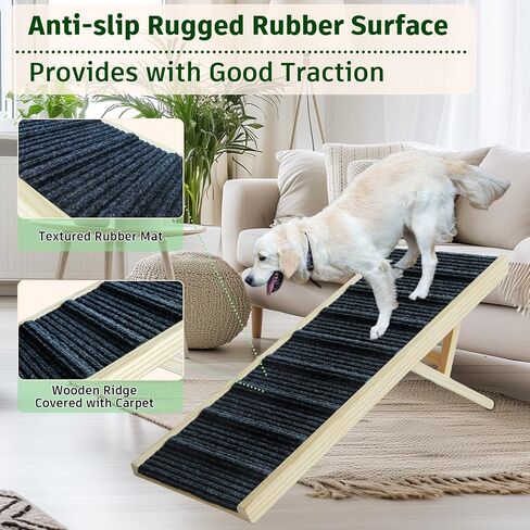 Dog Ramp for Bed, 43.5" Long Wooden Foldable Dog Ramp, 6 Adjustable Heights from 14" to 26" with Anti-Slip Traction Mat, Portable Pet Ramp for Car, Bed, Couch, Max 200lbs - 43.5inch in Saudi Arabia