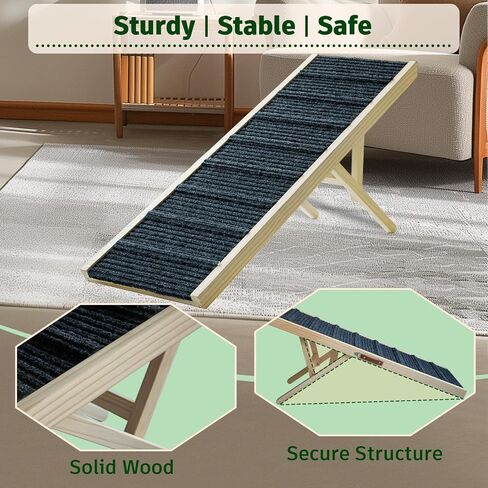 Dog Ramp for Bed, 43.5" Long Wooden Foldable Dog Ramp, 6 Adjustable Heights from 14" to 26" with Anti-Slip Traction Mat, Portable Pet Ramp for Car, Bed, Couch, Max 200lbs - 43.5inch in Saudi Arabia