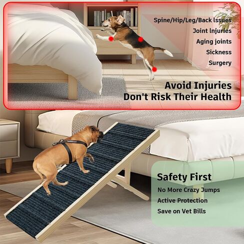 Dog Ramp for Bed, 43.5" Long Wooden Foldable Dog Ramp, 6 Adjustable Heights from 14" to 26" with Anti-Slip Traction Mat, Portable Pet Ramp for Car, Bed, Couch, Max 200lbs - 43.5inch in Saudi Arabia