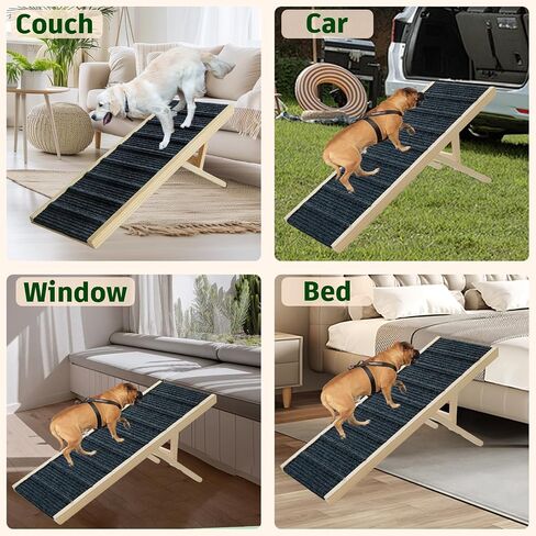 Dog Ramp for Bed, 43.5" Long Wooden Foldable Dog Ramp, 6 Adjustable Heights from 14" to 26" with Anti-Slip Traction Mat, Portable Pet Ramp for Car, Bed, Couch, Max 200lbs - 43.5inch in Saudi Arabia