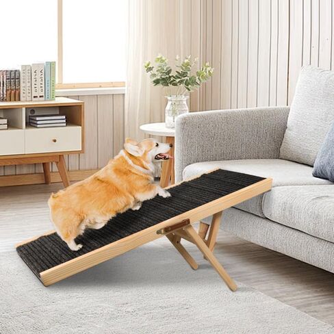 Dog Ramp for Bed, 43.5" Long Wooden Foldable Dog Ramp, 6 Adjustable Heights from 14" to 26" with Anti-Slip Traction Mat, Portable Pet Ramp for Car, Bed, Couch, Max 200lbs - 43.5inch in Saudi Arabia