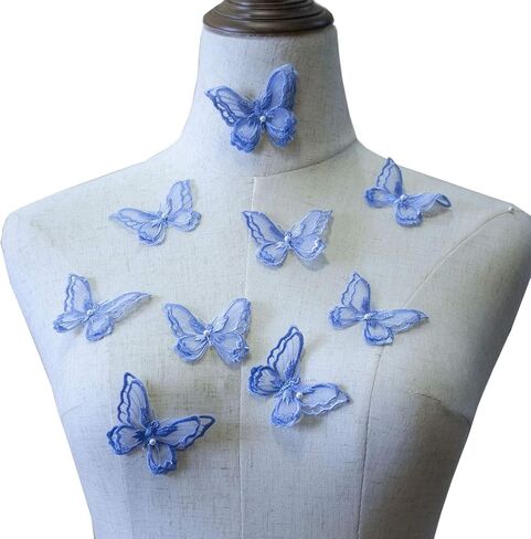 10PCS Double Layers Butterfly Patches Butterfly Lace Applique Organza Embroidery Sewing for Craft Projects (Pale Blue) in Kuwait