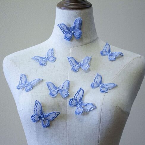 10PCS Double Layers Butterfly Patches Butterfly Lace Applique Organza Embroidery Sewing for Craft Projects (Pale Blue) in Kuwait