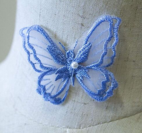 10PCS Double Layers Butterfly Patches Butterfly Lace Applique Organza Embroidery Sewing for Craft Projects (Pale Blue) in Kuwait