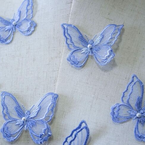 10PCS Double Layers Butterfly Patches Butterfly Lace Applique Organza Embroidery Sewing for Craft Projects (Pale Blue) in Kuwait