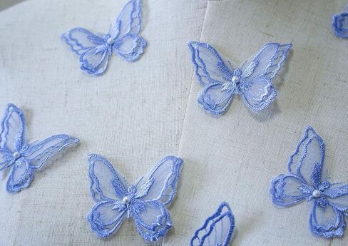 10PCS Double Layers Butterfly Patches Butterfly Lace Applique Organza Embroidery Sewing for Craft Projects (Pale Blue) in Kuwait