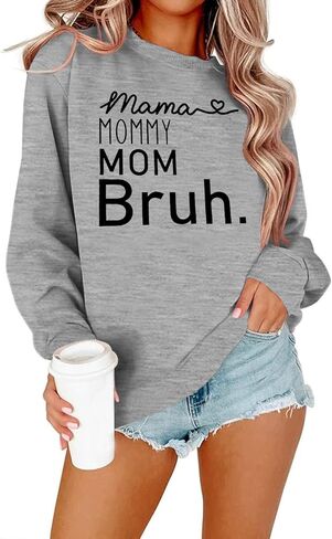 BLANCHES Mama Sweatshirt Women Mama Mommy Mom Bruh Funny Mom Life Sweatshirts Pullover Tops Casual Loose Long Sleeve Shirt in Kuwait