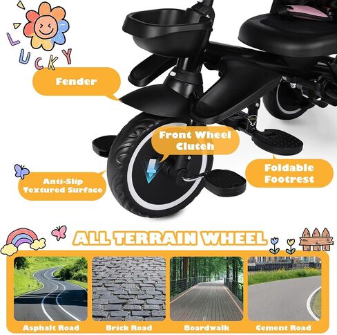 Folding Kids Tricycle, 8 in 1 Baby Trike W/Removable & Adjustable Canopy, Parent Handle, 5-Piont Safety Harness, Toddler Bike Stroller for Kids 1-6 Years, EVA Wheels, Storage Basket, Pink in Saudi Arabia