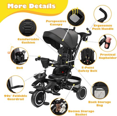 Folding Kids Tricycle, 8 in 1 Baby Trike W/Removable & Adjustable Canopy, Parent Handle, 5-Piont Safety Harness, Toddler Bike Stroller for Kids 1-6 Years, EVA Wheels, Storage Basket, Pink in Kuwait