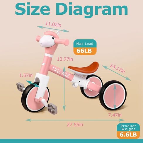 Tricycle for Toddlers 1-5 Year Olds, Toddler Balance Bike for Boys Girls 2-4, Toddler Tricycle with Light & Music Front, Kids Bicycle with Removable Pedal, Birthday Gifts for 1 2 3 4 5 Year (Pink) in Saudi Arabia