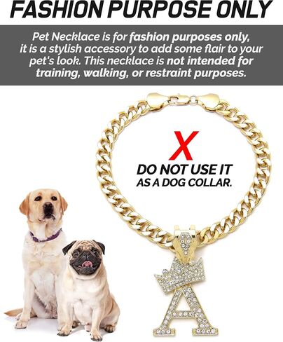 Rhinestone Studded Initial Pendant 18" Cuban Chain Fashion Costume Jewelry Necklace for Dogs Cats in Gold Tone (Gold - C) in Kuwait
