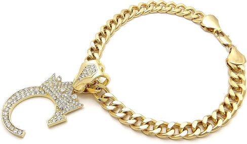 Rhinestone Studded Initial Pendant 18" Cuban Chain Fashion Costume Jewelry Necklace for Dogs Cats in Gold Tone (Gold - C) in Kuwait