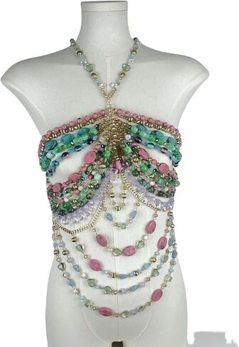 Handmade Acrylic Jewelry Body Chain Fashion Colorful Hanging Neck Suspenders Hollowed Out Bra Bra Jewelry Party Bikini Bra Chain in Saudi Arabia