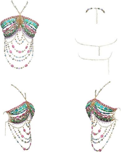 Handmade Acrylic Jewelry Body Chain Fashion Colorful Hanging Neck Suspenders Hollowed Out Bra Bra Jewelry Party Bikini Bra Chain in Saudi Arabia