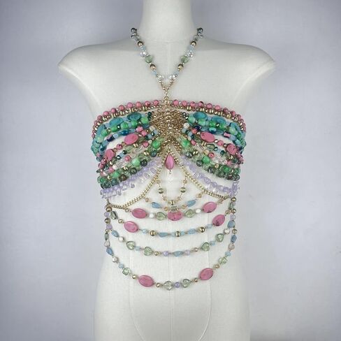 Handmade Acrylic Jewelry Body Chain Fashion Colorful Hanging Neck Suspenders Hollowed Out Bra Bra Jewelry Party Bikini Bra Chain in Saudi Arabia