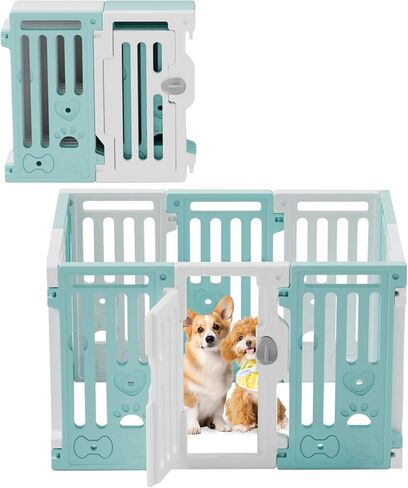 25.5" Dog Playpen 9+1 Panel Plastic Puppy Playpen for Small/Medium Dog Foldable Portable Pet Fence with Door in Kuwait