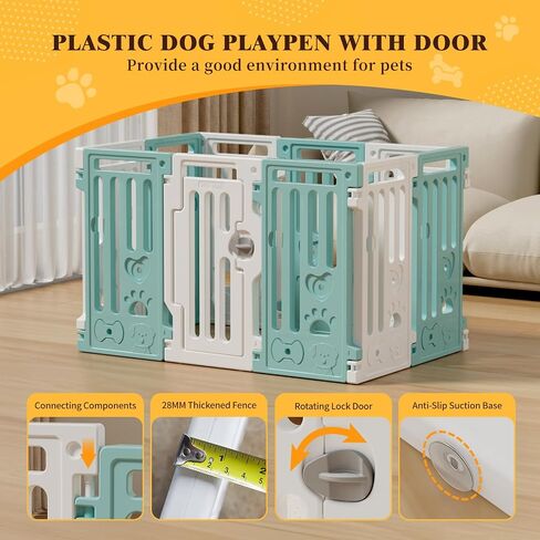 25.5" Dog Playpen 9+1 Panel Plastic Puppy Playpen for Small/Medium Dog Foldable Portable Pet Fence with Door in Kuwait