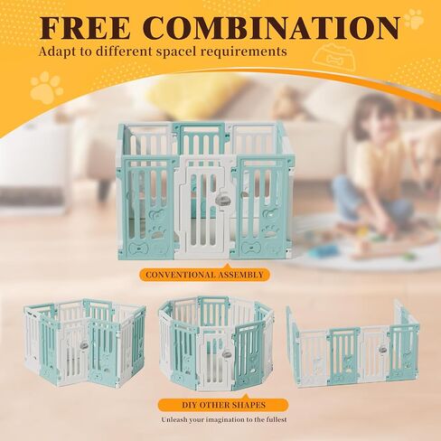 25.5" Dog Playpen 9+1 Panel Plastic Puppy Playpen for Small/Medium Dog Foldable Portable Pet Fence with Door in Kuwait