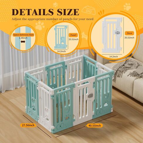 25.5" Dog Playpen 9+1 Panel Plastic Puppy Playpen for Small/Medium Dog Foldable Portable Pet Fence with Door in Kuwait
