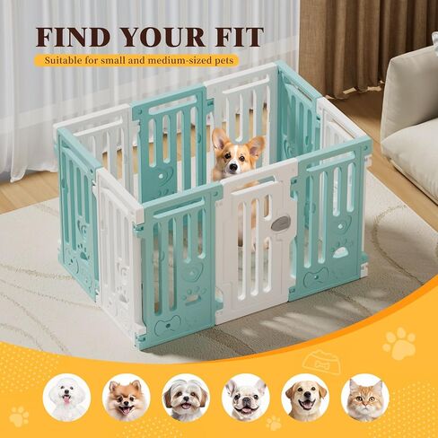25.5" Dog Playpen 9+1 Panel Plastic Puppy Playpen for Small/Medium Dog Foldable Portable Pet Fence with Door in Kuwait