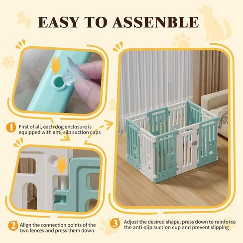 25.5" Dog Playpen 9+1 Panel Plastic Puppy Playpen for Small/Medium Dog Foldable Portable Pet Fence with Door in Kuwait