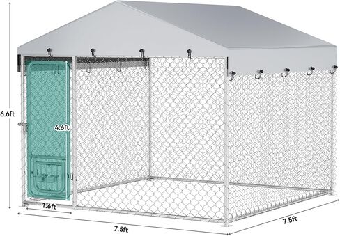 DWVO 7.5'x7.5' Large Dog Kennel Outdoor with Rotating Feeder Bowls, Outdoor Dog Pens with Roof, Heavy Duty Dog Cage for Medium Large Dogs in Saudi Arabia
