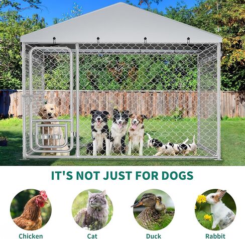 DWVO 7.5'x7.5' Large Dog Kennel Outdoor with Rotating Feeder Bowls, Outdoor Dog Pens with Roof, Heavy Duty Dog Cage for Medium Large Dogs in Saudi Arabia