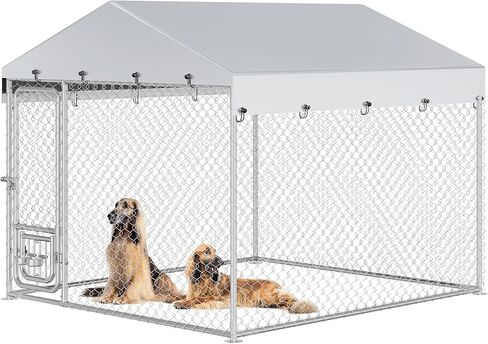 DWVO 7.5'x7.5' Large Dog Kennel Outdoor with Rotating Feeder Bowls, Outdoor Dog Pens with Roof, Heavy Duty Dog Cage for Medium Large Dogs in Saudi Arabia