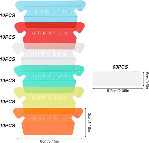 60pcs Hanging File Folder Tabs, Colored Transparent Plastic File Folder Labels with Blank Paper Inserts for Office Organization & Quick Document Identification in Kuwait