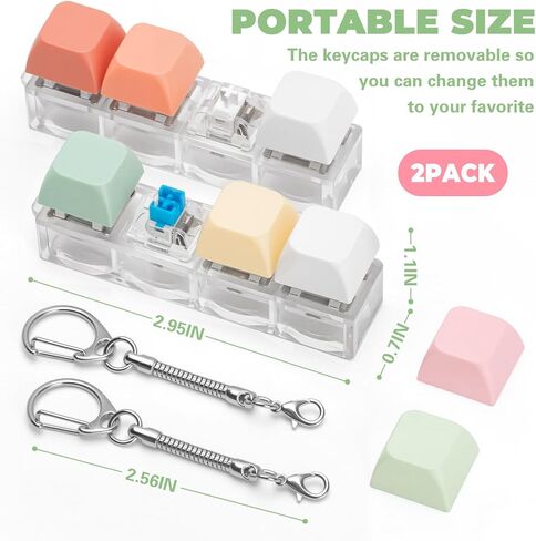 Keyboard Fidget Toy for Adults 2 PCS Slient & Clicky Fidget Keyboard Keychain Clicker Sensory Toys for Anxiety Stress Relief (Pink&Green, 2P-4 in 1) in Saudi Arabia