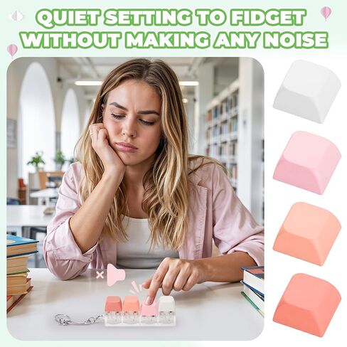 Keyboard Fidget Toy for Adults 2 PCS Slient & Clicky Fidget Keyboard Keychain Clicker Sensory Toys for Anxiety Stress Relief (Pink&Green, 2P-4 in 1) in Saudi Arabia