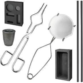 Nelyrho Graphite Melting Kit, 8-Piece Torch Casting Set with 5-in-1 Mold, 1KG Ingot Mold, Stir Sticks, Quartz & Graphite Crucibles, Tongs for Metal Smelting