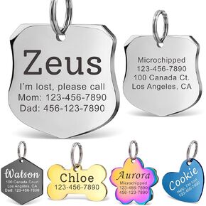 Anavia Personalized Pet ID Tags, Stainless Steel Glossy Laser Engraved Dog Cat Collar Name Tags, Multiple Colors Shapes Sizes (Bone, Regular)