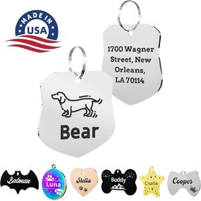 Dog Tags Personalized for Pets, Stainless Steel Pet ID Tags, Dog Name Tags and Cat Tag, Customized Front and Back Engraving with Any Name & Text Custom for Puppy Cat (Bone, Large)