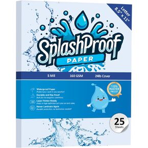 Printer Paper - 8.5" x 11", 5 Mil Waterproof Paper, Laser Printer & Copy Machine Compatible (8.5" x 11" - Letter, 25 Sheets)