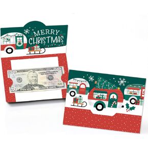 Big Dot of Happiness Camper Christmas - Red and Green Holiday Party Money And Gift Card Holders - Set of 8