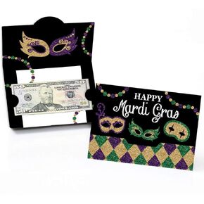 Big Dot of Happiness Mardi Gras - Masquerade Party Money and Gift Card Holders - Set of 8