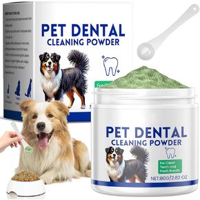 Dog Dental Powder, Dog Teeth Cleaning Powder, Targets Tartar & Reduces Plaque & Bad Breath - Teeth Cleaning Made Easy Eliminate - Meat-Flavored Formulated