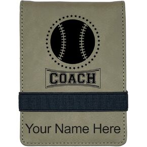 LaserGram Mini Padfolio with Notepad and Pen, Baseball Coach, Personalized Engraving Included (Black with Silver)