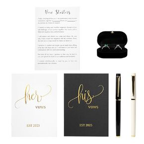 CHOIEO His and Her Wedding Vow Books with Pens and Velvet Ring Box, Est 2025, Foil-Stamped Lettering, Wedding Ceremony, Bridal Shower Gifts (Black Gold+White Gold)