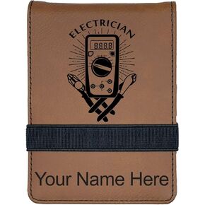 LaserGram Mini Padfolio with Notepad and Pen, Electrician, Personalized Engraving Included (Black with Gold)