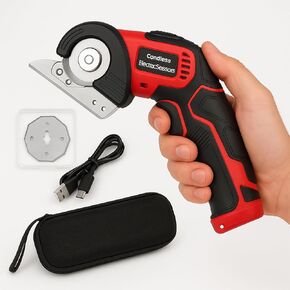 Cordless Electric Rotary Cutter – 4V Rechargeable Scissors with Safety Lock & LED Light, Portable Box Cutter for Fabric, Carpet, Leather, Cardboard & DIY Projects