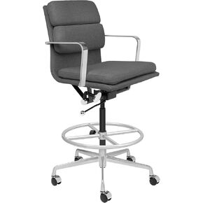 Laura Davidson Furniture SOHO II Padded Drafting Chair for Standing Desks, Standing Desk Chair - Ergonomically Designed, Commercial Grade Draft Height, Arm Rest & Cushion, Made of Faux Leather, White
