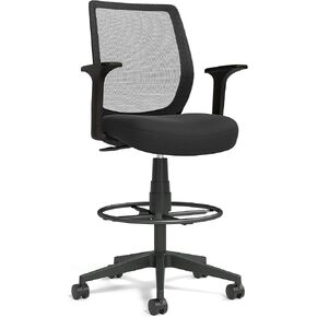 Union & Scale Staples Essentials Ergonomic Office Desk Chair, Breathable Mesh, Swivel Drafting Stool with Footrest, Adjustable Height, Black