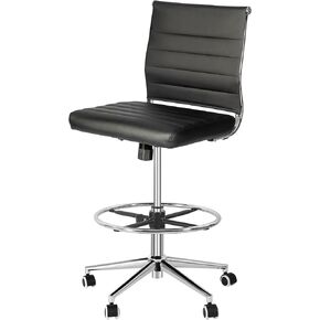 Okeysen Armless Drafting Chair, Tall Office Desk PU Leather Chair for Standing Desk, Drafting Stool with Mid Back, Rolling Stool with Footrest, Height Adjustable Swivel Task Chair for Home Office