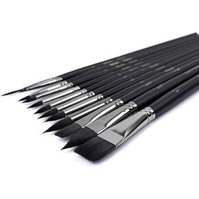 HBJWOV 12PCS Professional Watercolor Paint Brushes Set Artist Synthetic Squirrel Brush Round Tip for Detail, Gouache, Acrylic, Oil
