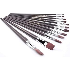 HBJWOV Artist Paint Brush Set 12Pcs Nylon Hair Wood Black Handle Watercolor Acrylic Oil Brush Painting Art Supplies