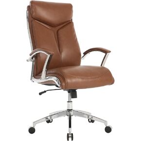 RealSpace® Modern Comfort Comfort Verismo Bolded Leather Leather High-Back-Back Chair ، Brown/Chrome ، BIFMA Compliant