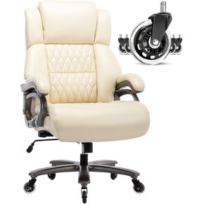Big and Tall 400lbs Office Chair - Adjustable Lumbar Support Quiet Rubber Wheels Heavy Duty Metal Base, High Back Large Executive Computer Desk, Thick Padded Ergonomic Design for Back Pain (Black)
