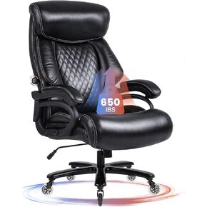 Big and Tall Office Chair 650lbs for Heavy People with Adjustment Lumbar Support Heavy Duty Leather Executive Office Chair with Quiet Rubber Wheels